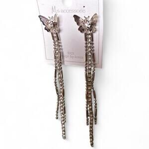 Silver s925 butterfly tassel earrings